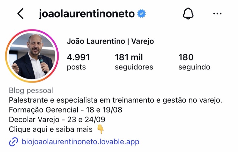 Perfil do João Laurentino no Instagram: 181 mil seguidores